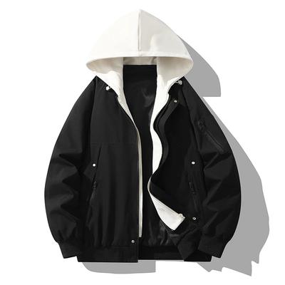 2026 Primavera Autunno Giubbotti con Cappuccio Neri da Uomo Cappotti Casual Patchwork da Uomo Giubbotti con Cappuccio High Street da Uomo Giubbotti Unisex per Esterno