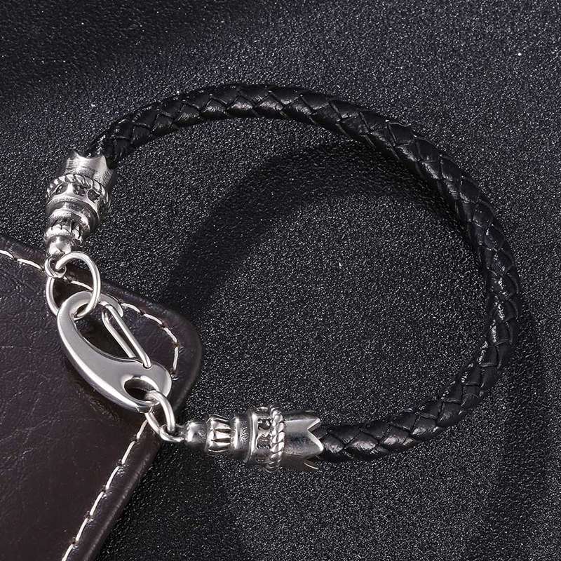 New Stainless Steel Leather Chain Lobster Clasp Bracelets Hand Men Bangles Jewelry 2021 BB1096