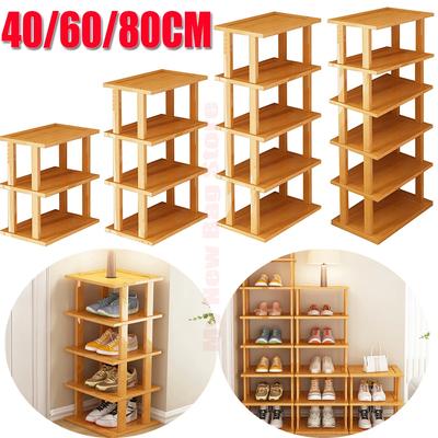 Sapateira de bambu multicamadas 40/60/80 cm de altura, material de bambu espesso para uso doméstico, economiza espaço, prateleira para sapatos para entrada e corredor