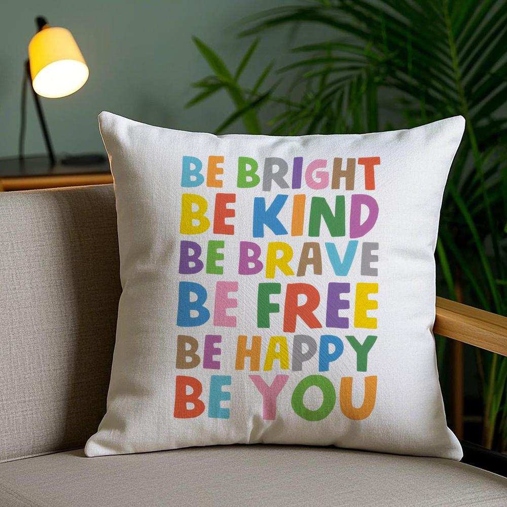 English Education Cushion Cover Plush Fabric DoubleSided Printed Invisible Zipper Sofa Pillow Case Home Bedroom Decor