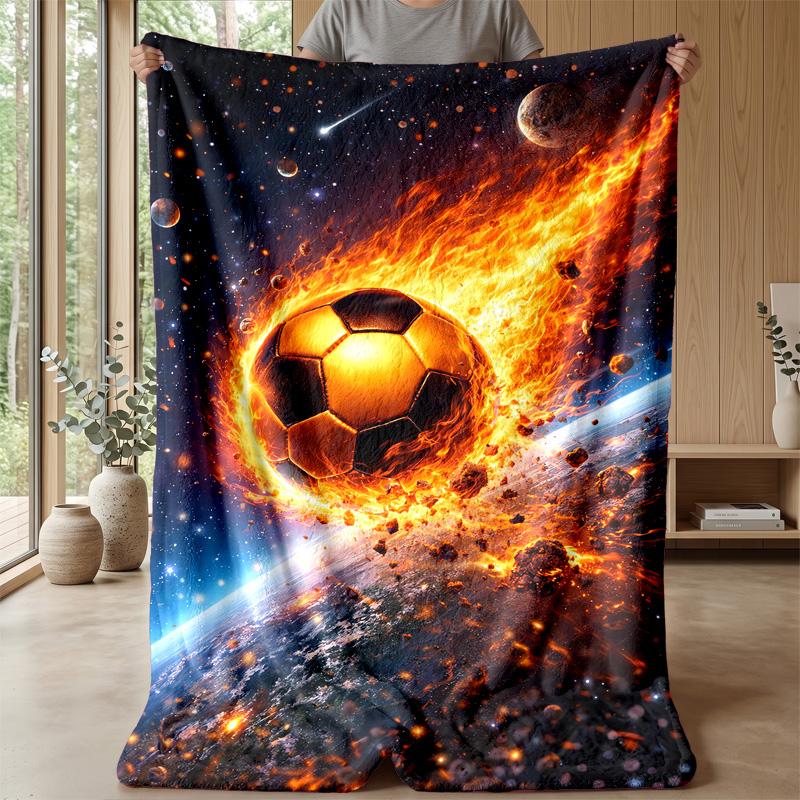 Flaming Soccer Ball Into Goal Theme blanket Lightweight Warm Flannel Blanket Decorative Throw Blanket for Home Decoration