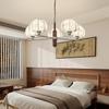 Song Dynasty-Style Chandelier: Retro Nanyang Design with Fabric and Walnut Wood for Living Room, Bedroom, or Dining Room