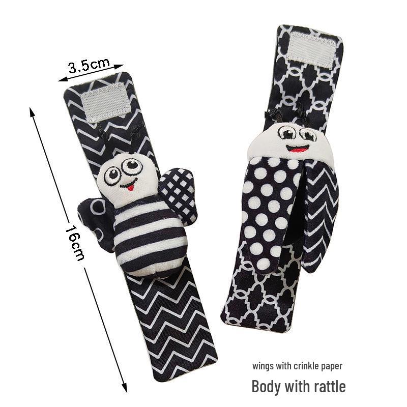 Набор детских погремушек-браслетов с животными - Чистый хлопок, Успокаивающий, 4 предмета, Развивающая игрушка для раннего возраста