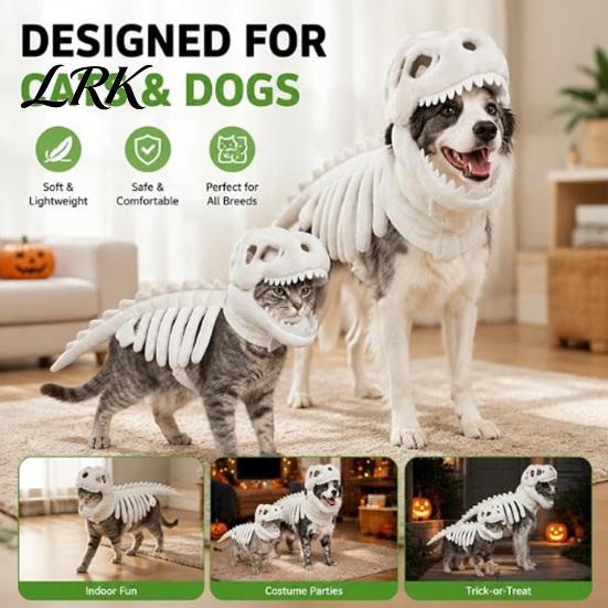 Costume di Halloween per Cani, Costume Scheletro Dinosauro per Animali Domestici, Vestito, Costume Divertente Cosplay per Cani Gatti, Abbigliamento Trick or Treat Morbido Poliestere
