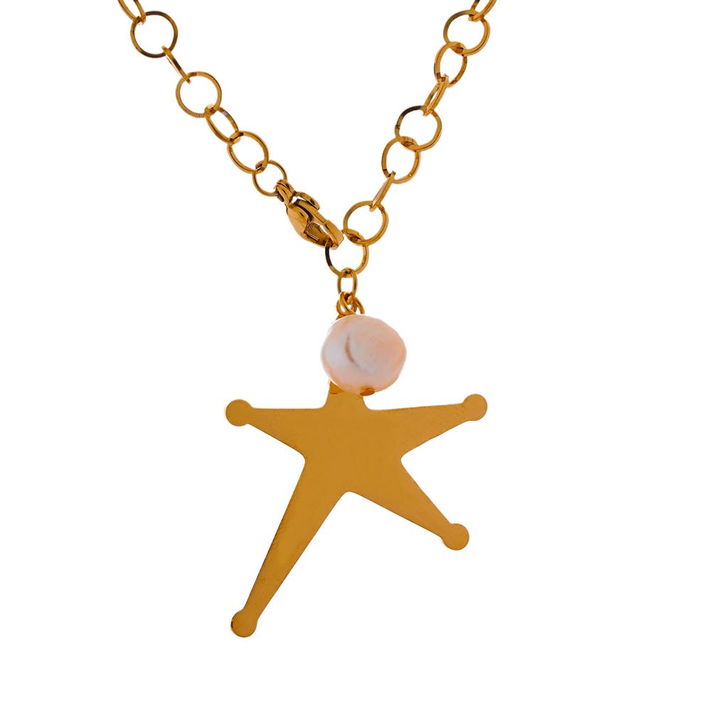 

Yhpup Stainless Steel Star Natural Pearl Fashion Necklace Pendant Gold Color 18K PVD Plated Attractive Daily Neck Jewelry Gift