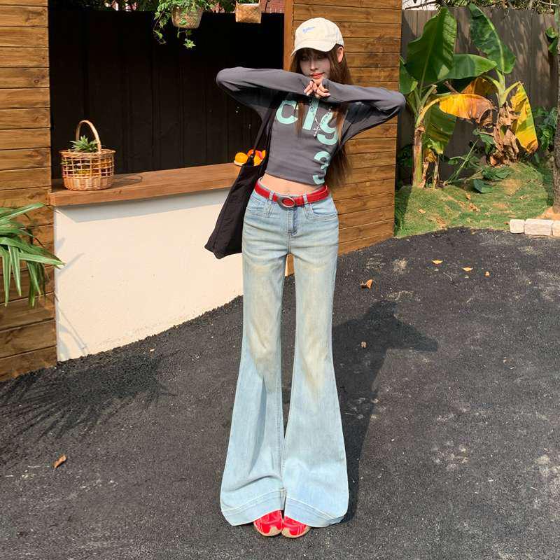 

Korean Style Elastic Bell Bottom Jeans for Women XX-Large