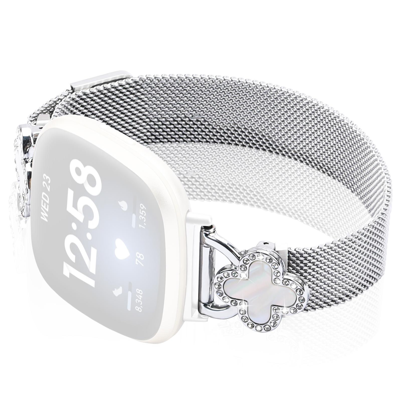 

Для Fitbit Versa 3/Sense Ремінець Міланський Металевий Магнітний Ремінець для Годинника з Клеверним З єднувачем, Розмір: L Silver