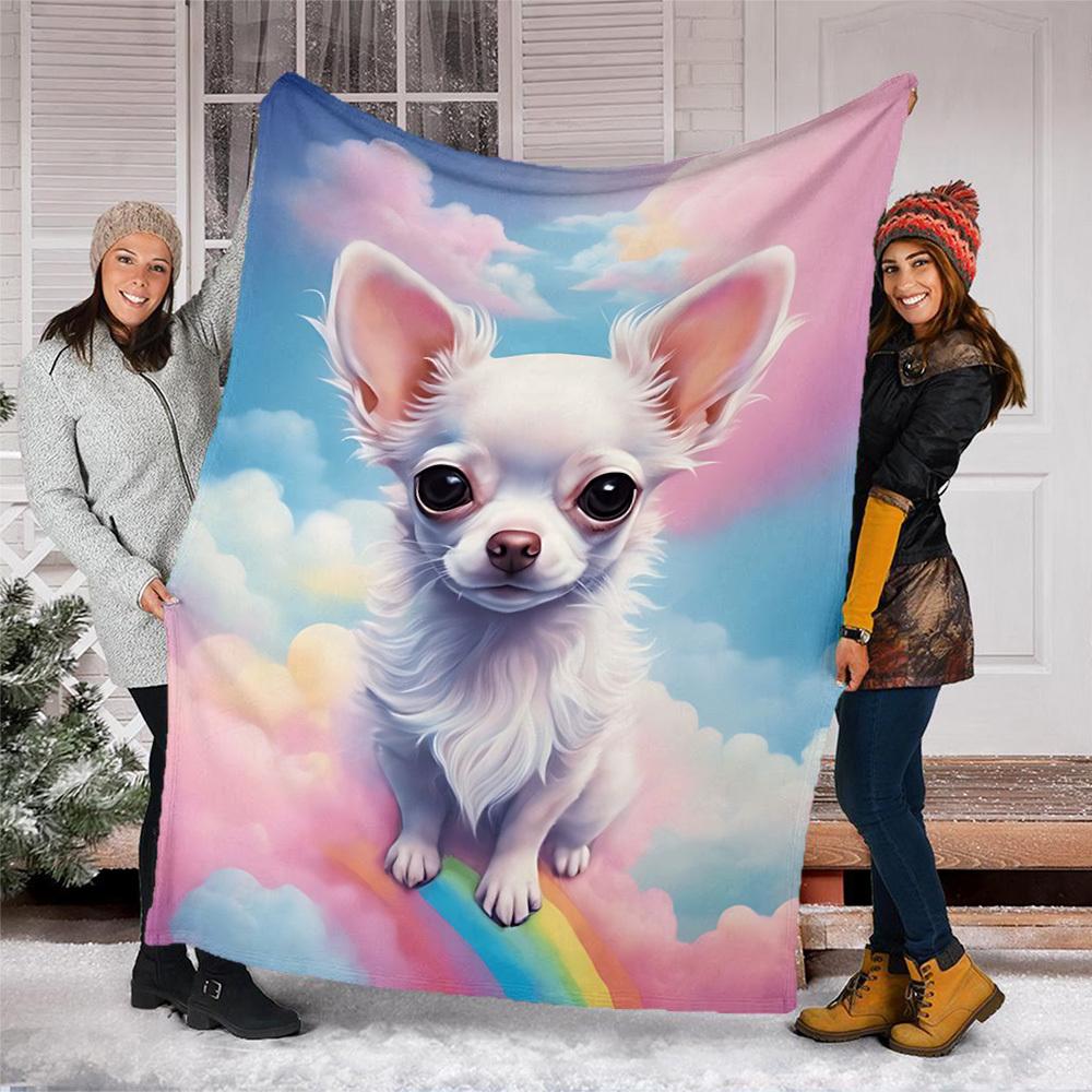 1pc Rainbow Dog Print Outdoor Soft Polyester Flannel Throw Blanket Versatile for All Seasons , Soft , Cozy , Warm All Season Quilted Throw ,