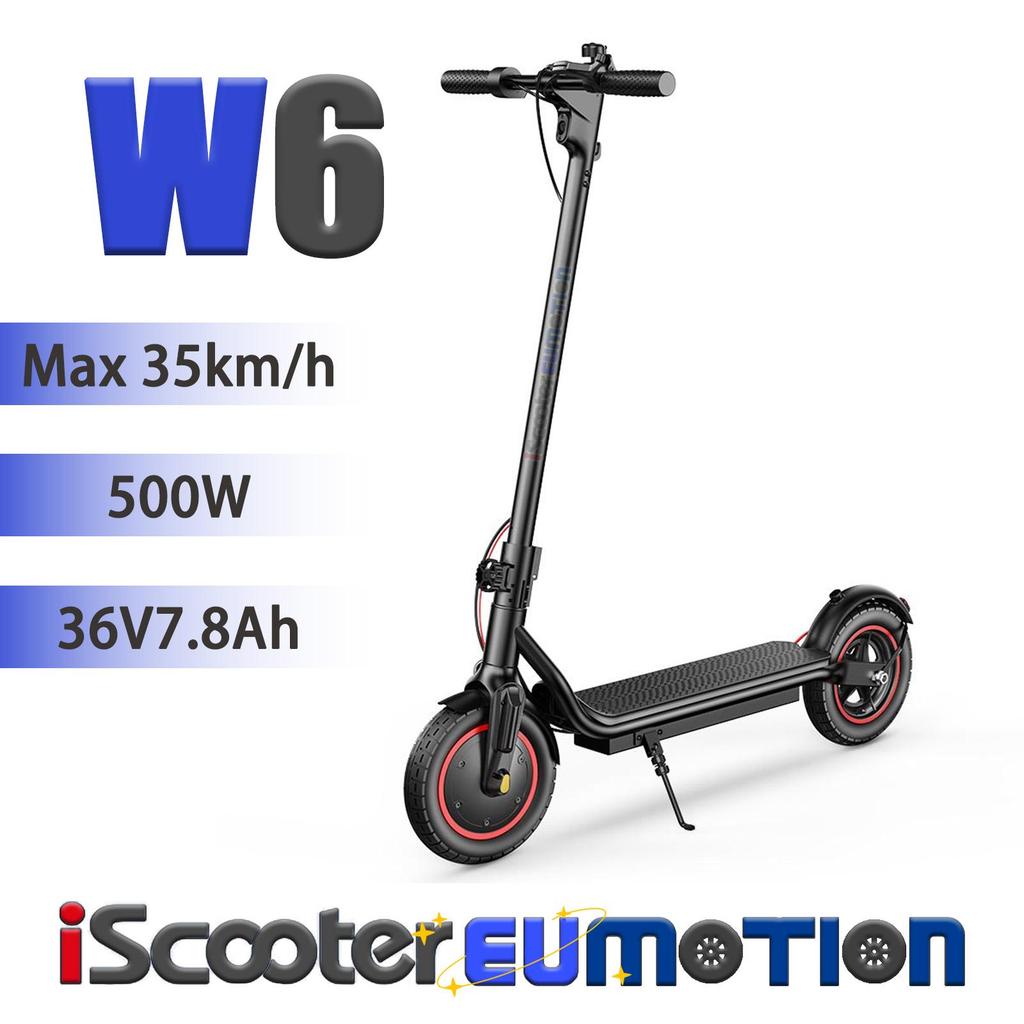 iScooter W6 500W Foldable Electric Scooter 36V7.8Ah, 35km/h Commuter E-Scooter, LCD Display, APP Control, 10" Road Tires, City E-Scooter
