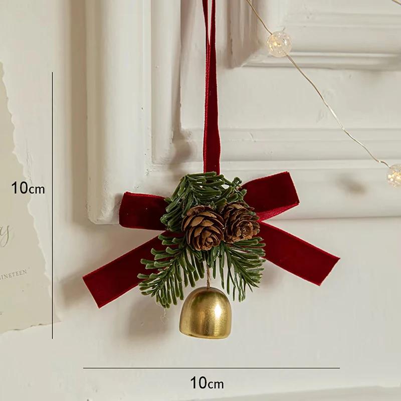 Christmas Pendant, Red Velvet Bow, Pine Cone Bell Decoration, Creative and Interesting, Adding Festive Atmosphere Party