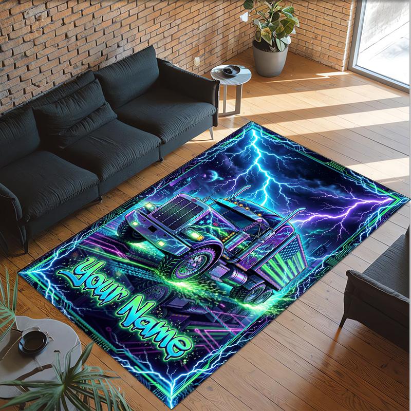 Truck Theme Crystal Velvet Rug Personalized Custom Name Text Soft Floor Mat Home Decor