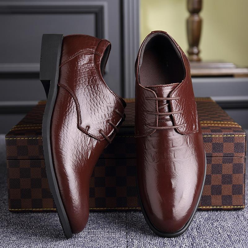 

Spring and autumn new first-layer cowhide breathable business casual shoes crocodile pattern fashionable soft-soled shoes 44 коричневий