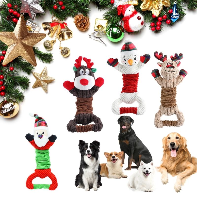 Christmas Dogs Toy Bites-Resist Stuffed Toy Funny Interactive Elasticity Dogs Chew Toy for Outdoor Dogs Tooth Molar Tool