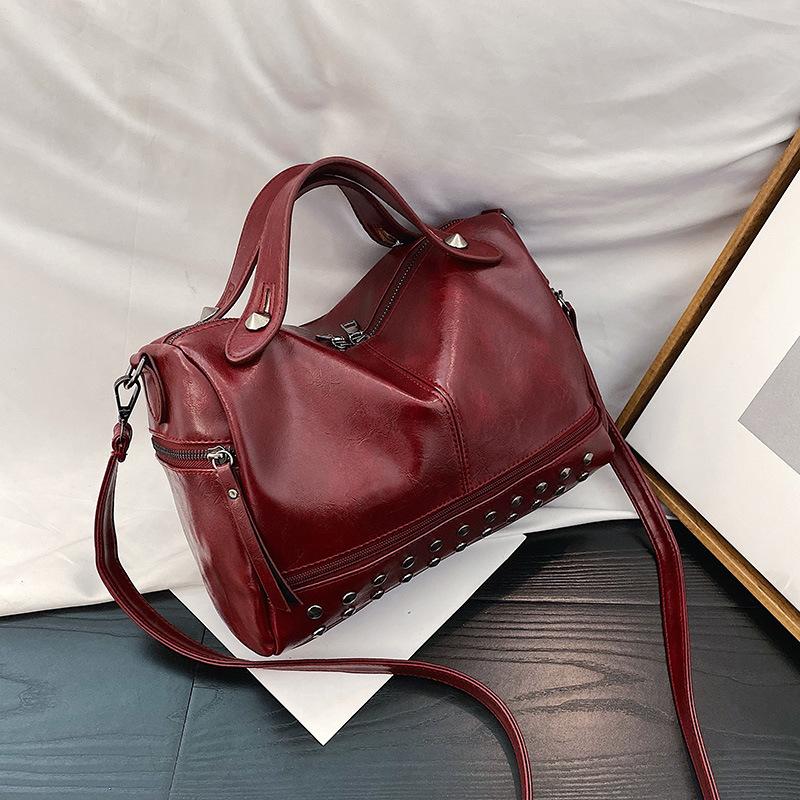 Soft Leather Bost Shoulder Crossbody Top Handle Bag Women Fashi Trendy Versatile Mature Handbag