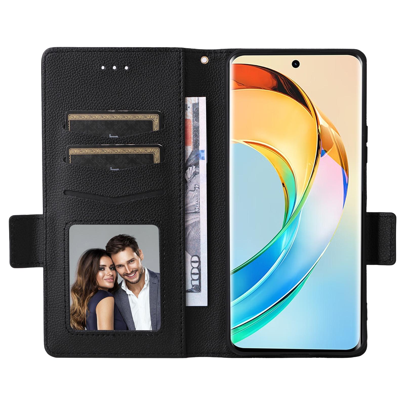 

For Honor X9c Smart 5G/X60 5G Case with Wrist Strap Litchi Texture PU Leather Wallet Phone Cover Baby Blue
