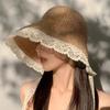 New Women'S Lace Sun Hat Wide Along The Beach Hat Summer Straw Hat Folding Sun Hat Head Women'S Beach Uv Protection Hat