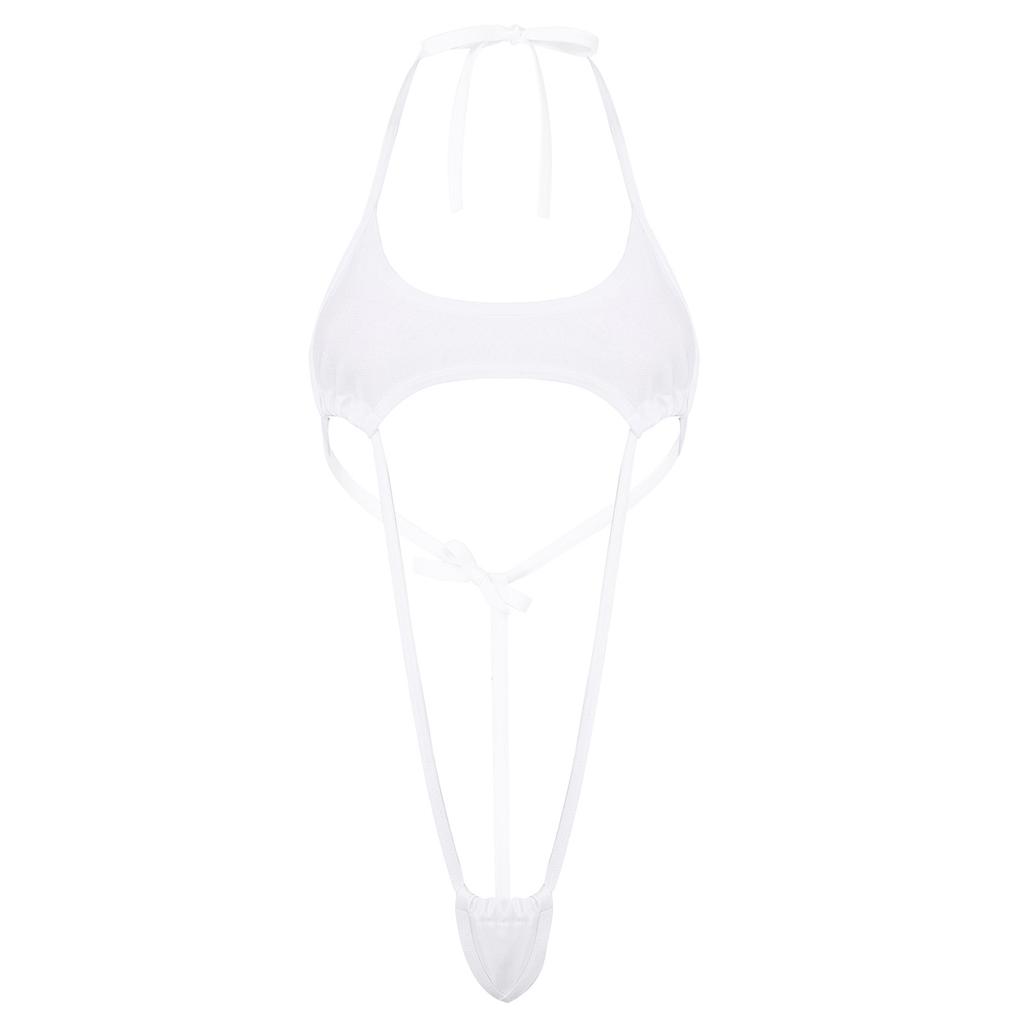 Einteiliger Neckholder-Bikini-Badeanzug für Damen mit selbstbindendem G-String-Tanga-Body