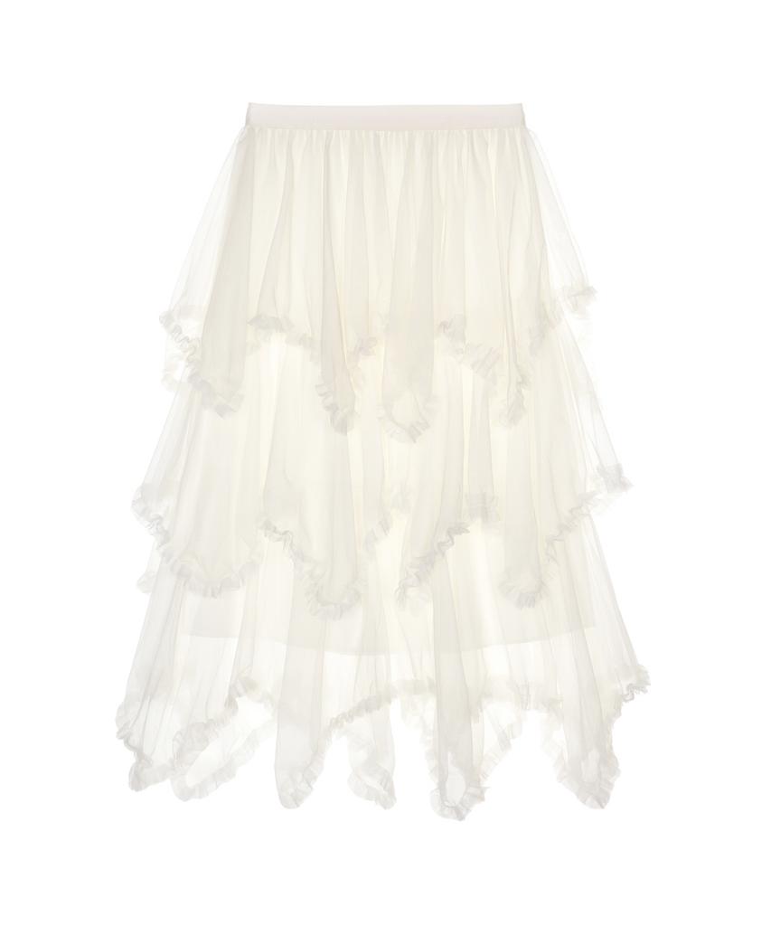 Nigaennikol Layered Frill Tulle Long Skirt_Ivory