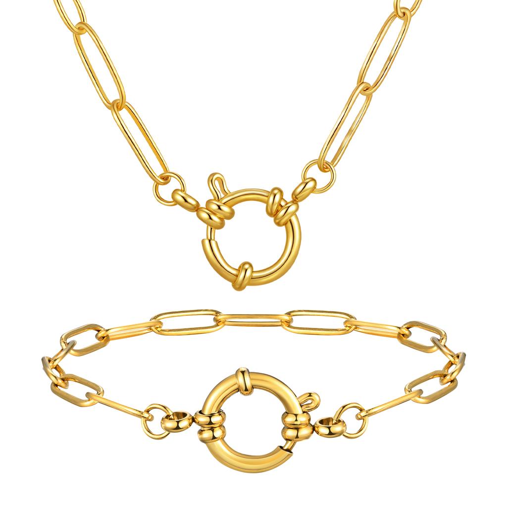 18K Gold Stainless Steel Paperclip Chain Necklace Round Bubble Sailor Clasp Minimalist Necklaces Elegant Jewelry Gift for Women