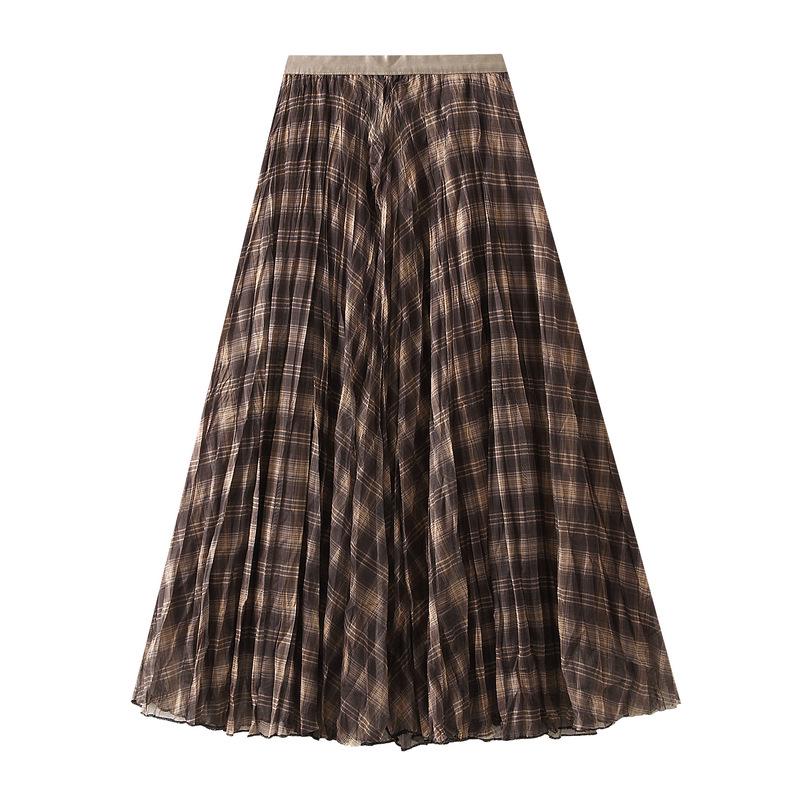

Autumn 2025 Plaid High-Waisted A-Line Midi Skirt for Women One Size жовтий