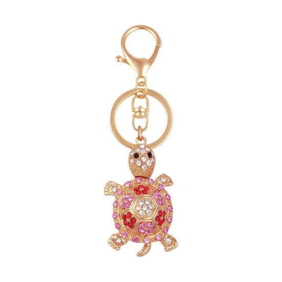 Keychain Sparkling Rhinestones Inlaid Turtle Design Keychain Pendant Enamel Oil Drip Process Spring Buckle Key Holder Car Key Bag Accessory