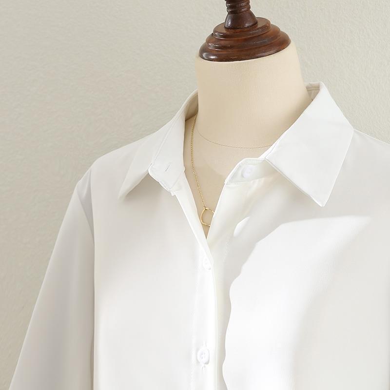 Blouses Women White Black Long Lantern Sleeve Office Lady Autumn Winter Basic Design Chic