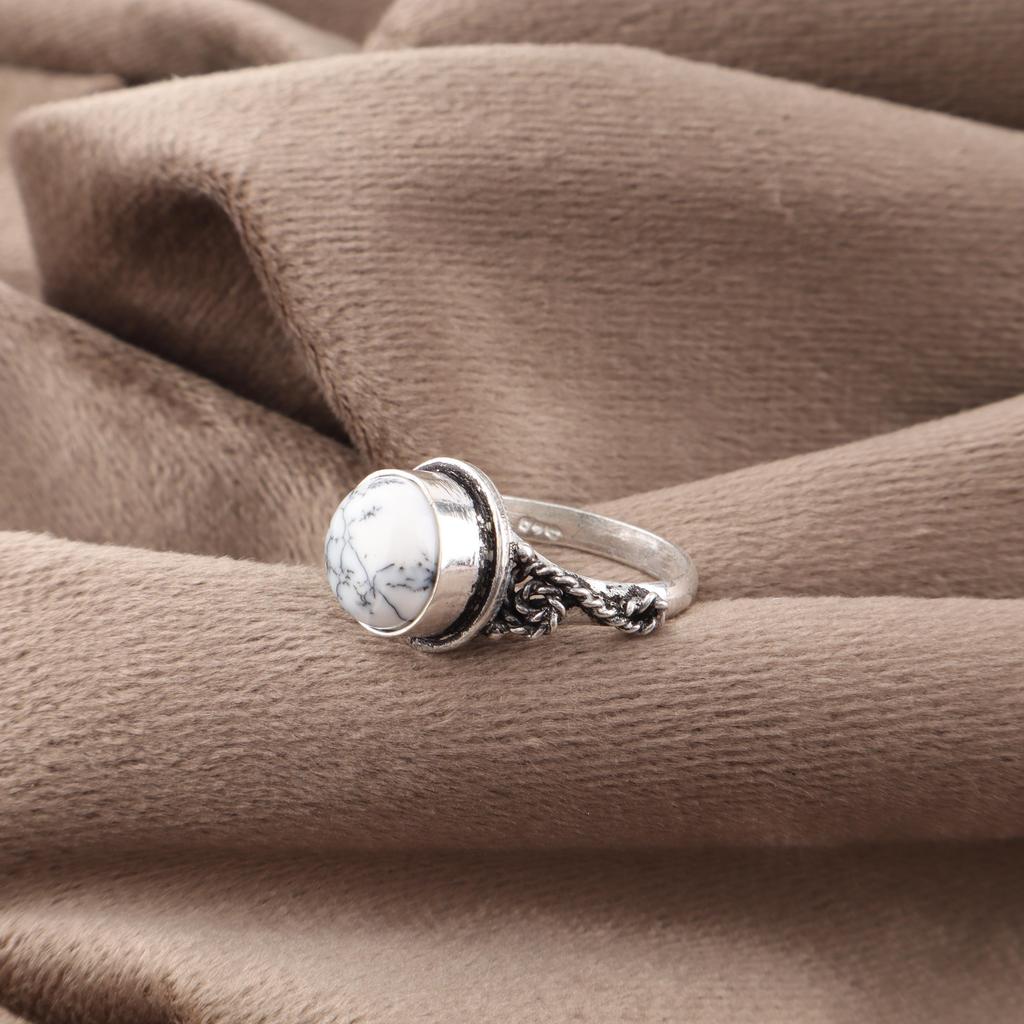 Dendritenopal Edelsteinschmuck, 925 Sterlingsilberring, Fantastischer handgefertigter Schmuckring Geschenk für Freund