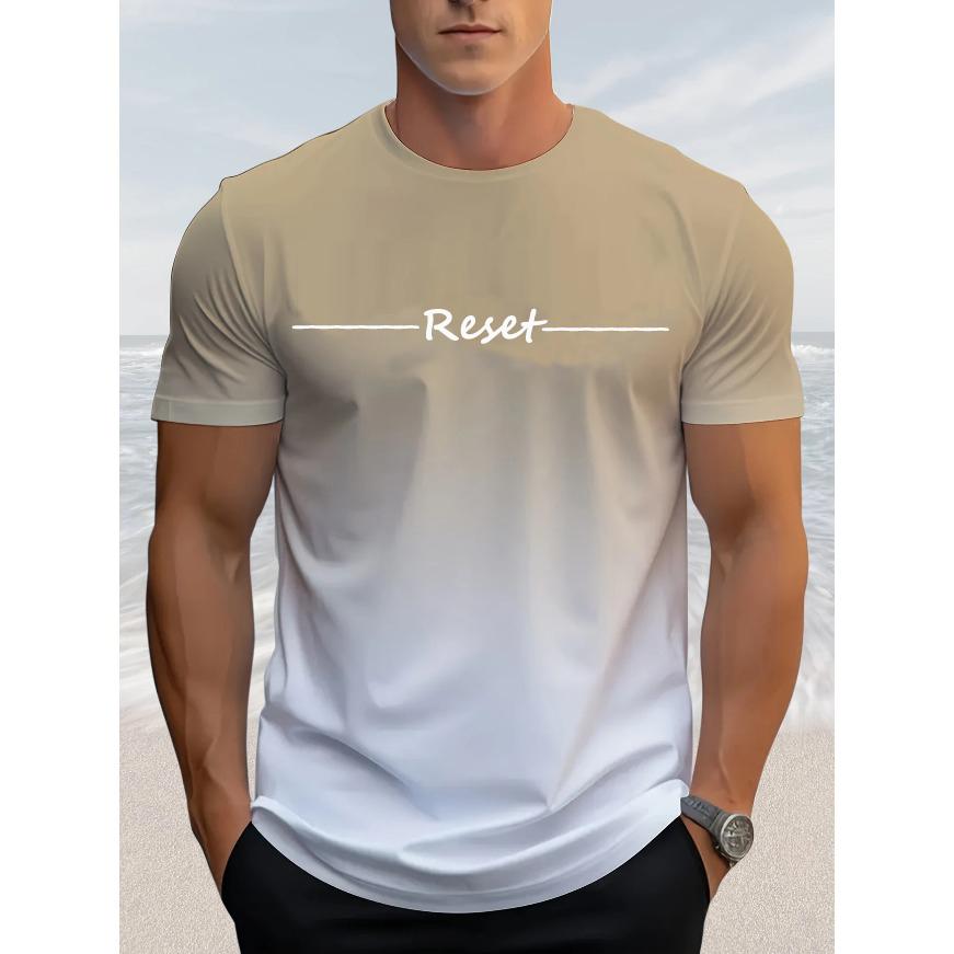 T-Shirt mit Rundhalsausschnitt und Farbverlauf, kurzärmelig, Alphabet-Aufdruck, lässige Wochenendkleidung für Männer und Teenager, Urlaubsorte, Frühling/Sommer/Herbst