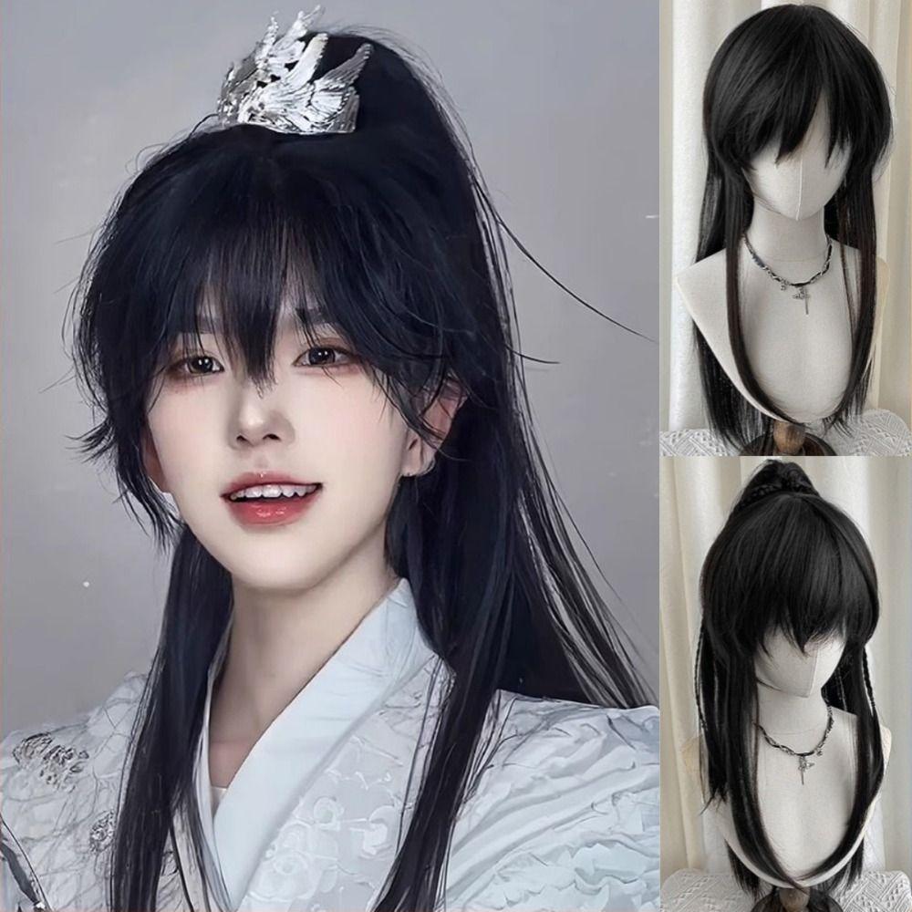 High Ponytail Men's Hanfu Cosplay Wig Chinese Style Long Straight Hair  Photo Props
