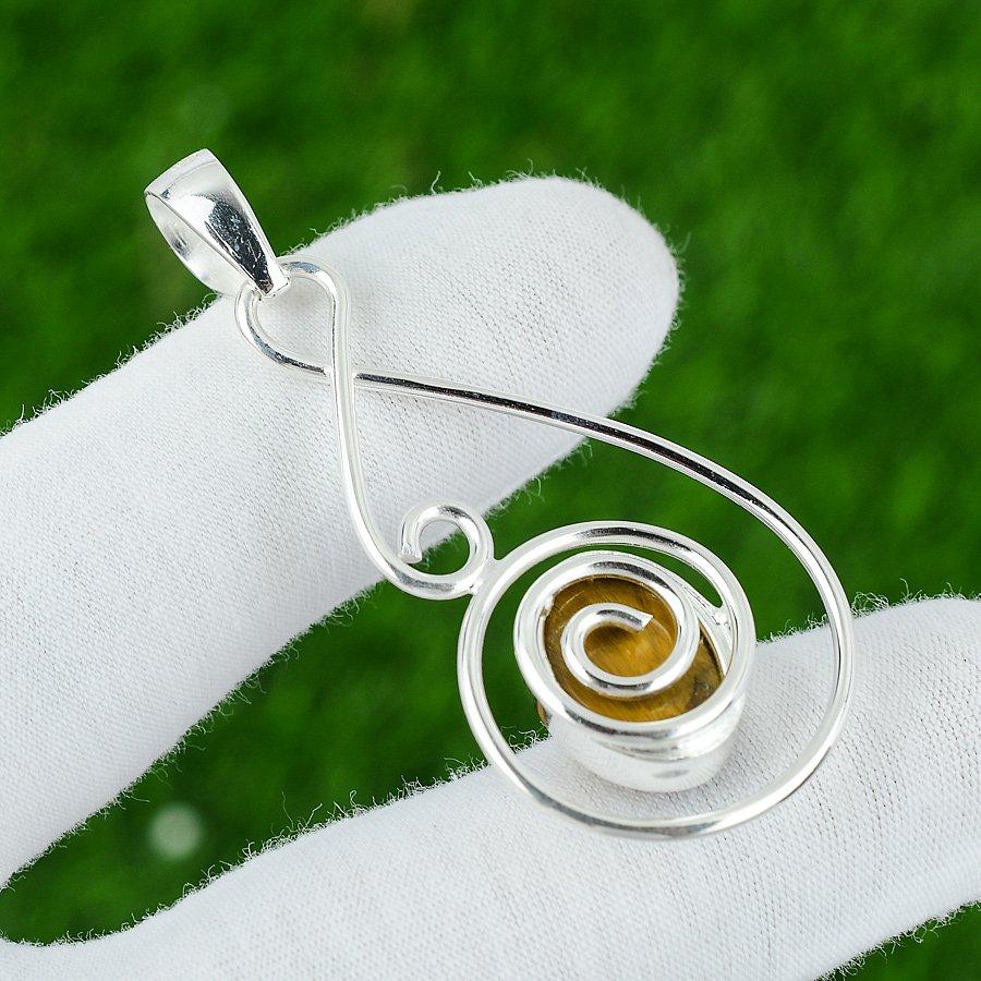 Wedding Gift For Her 925 Sterling Silver Natural Tiger Eye Gemstone Pendant
