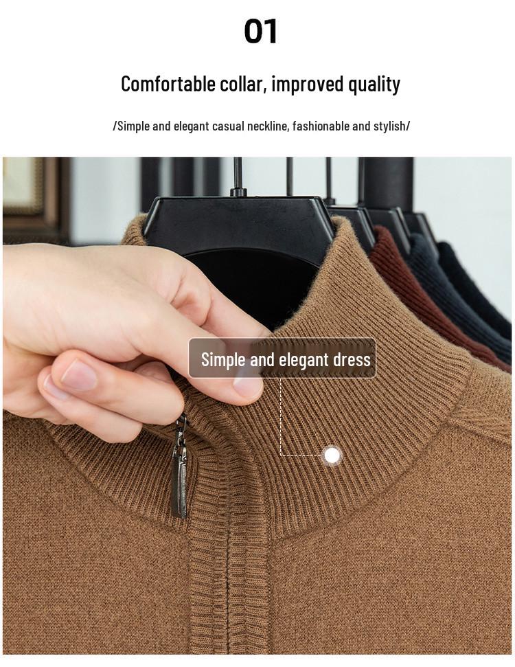 510g Semi-Worsted Thick 100% Wool Half-Zip Stand Collar Men's Sweater for Autumn 2025