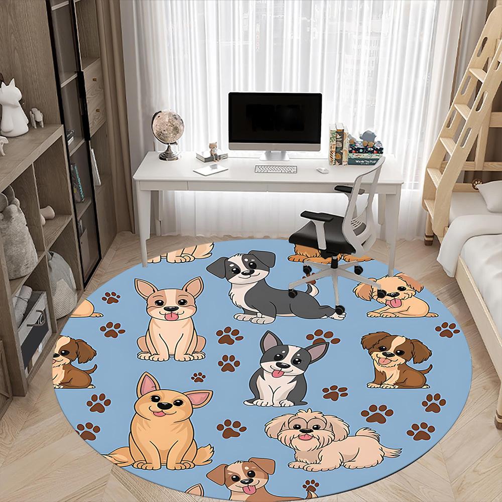 1PC Puppies Paws Office Round Area Rug,  Mat Suitable ForOffice, Under Office Chairs Bedroom Living Room Home Decor, Room Deco