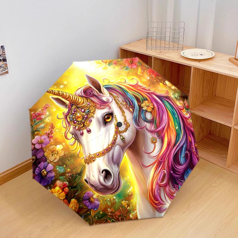1 PC Automatic Folding Umbrella - Unicorn Fantasy Pattern, Portable & Foldable Design with 8 Ribs, Christmas Birthday Gifts