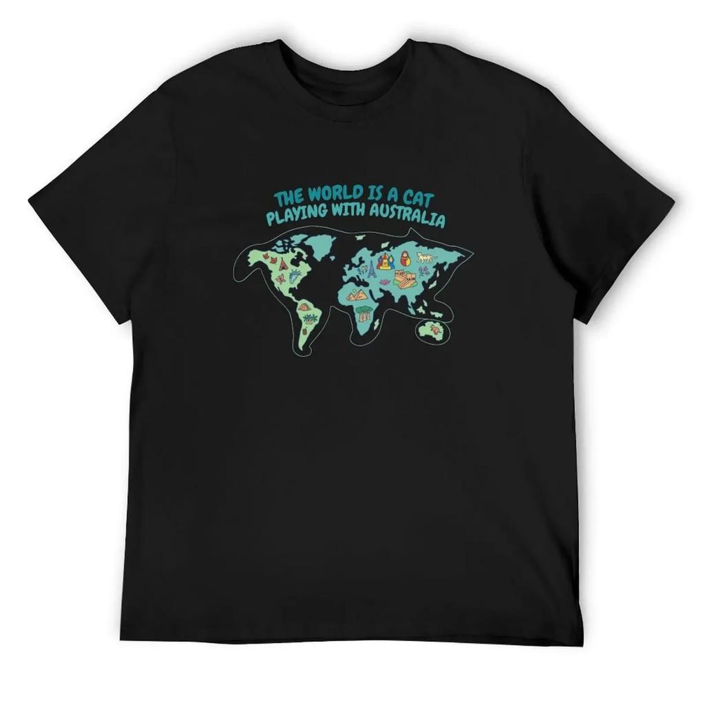 funny The World Is A Cat Playing With Australia T-Shirt cotton graphic tees customs shirts men graphic
