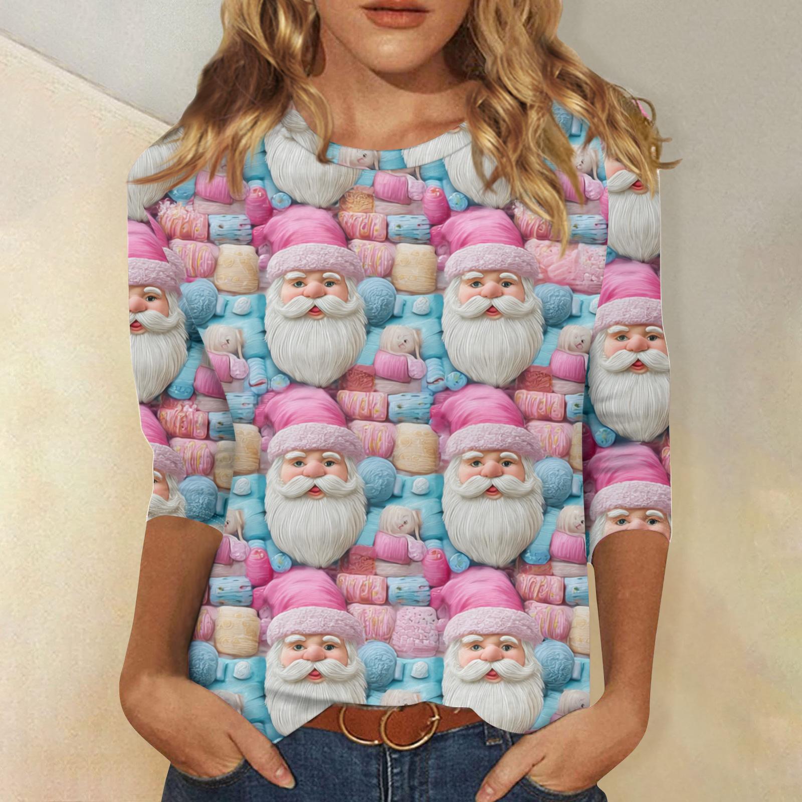 

Женский повседневный модный топ с рукавом три четверти и рождественским принтом XL