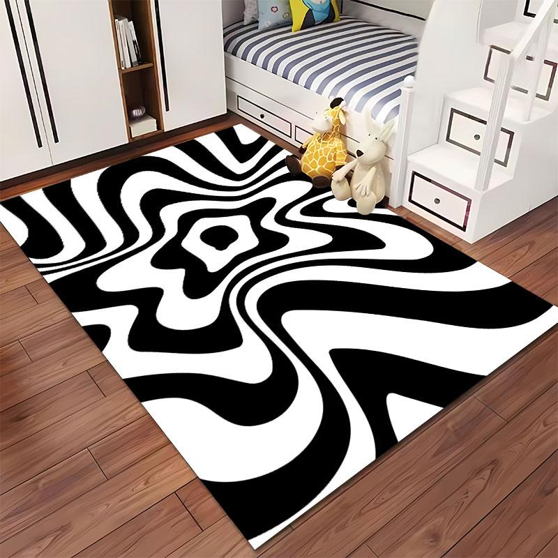 Black and White Optical Illusion suitable as a non-slip mat for the living room or bedroom sofa