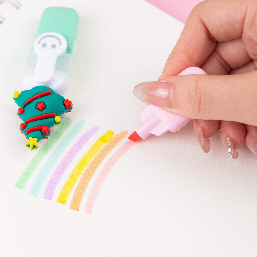 Set de 6 pixuri marker cu tematică de fructe, cu desene de capibare, pentru Crăciun