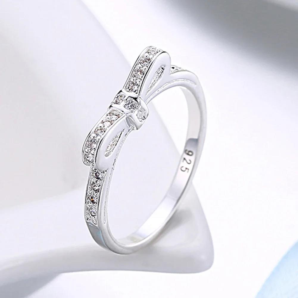 Charm 925 Sterling Silber Ringe Für Damen Einfache Schleife Kristall Größe 6/7/8/9 Mode Party Geschenke Mädchen Studentin Hochzeits Schmuck