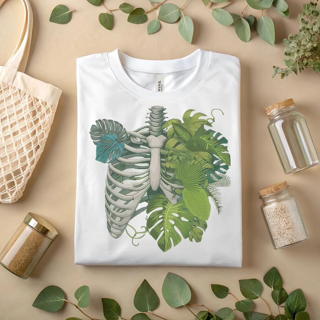 Skeleton Rib Cage Jungle T-Shirt – Gothic Botanical Graphic Tee A140