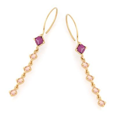 [R5613] - Artisanal Silver Earrings 'Meghan' Amethyst Rose Quartz Gold - 30x4 Mm