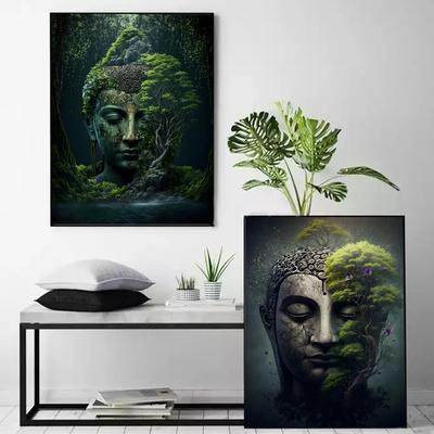 Abstract Buddha In Nature Poster Prints For Living Room Decor Religious Buddhist Staute And Landscape Canvas Painting Wall Art No Frame