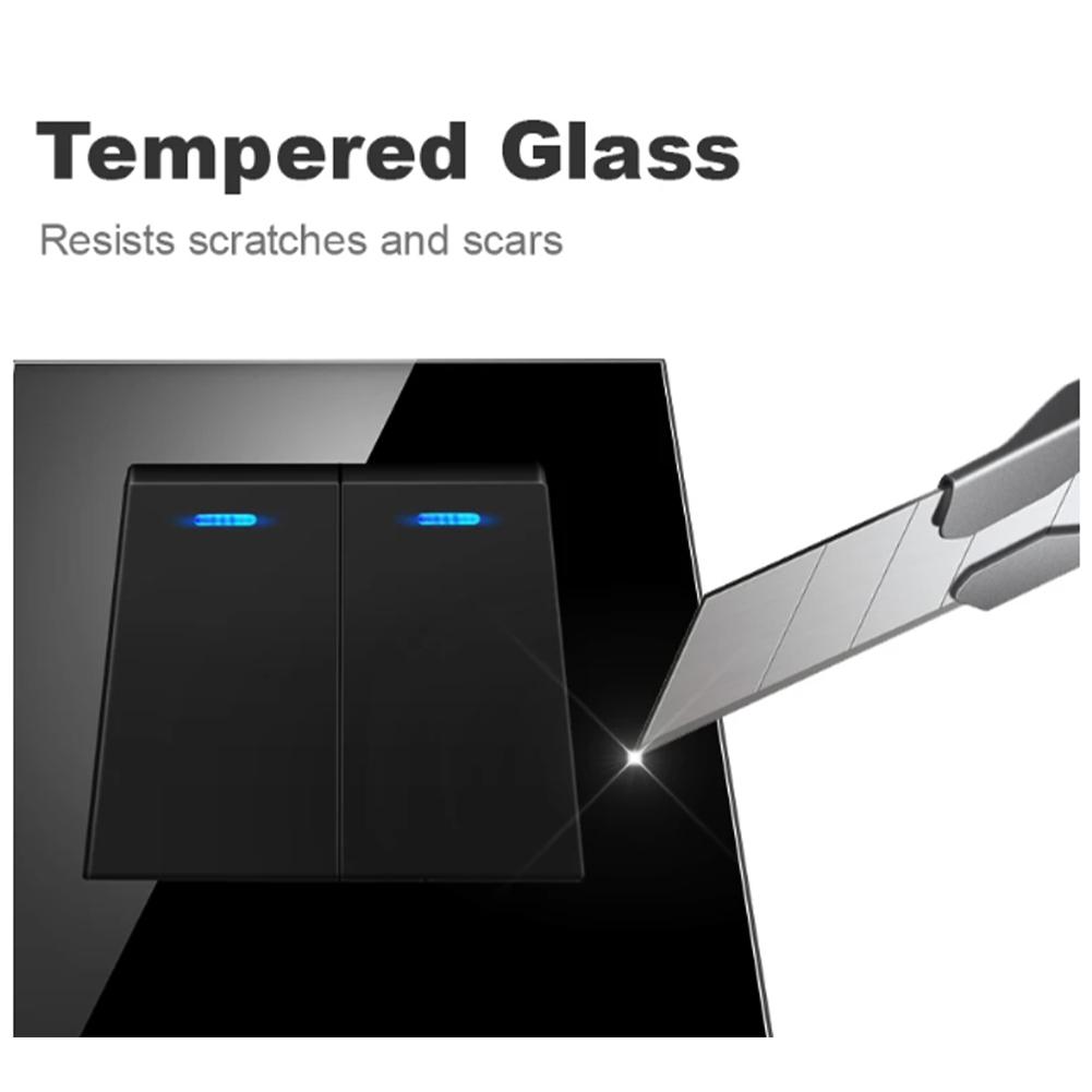 European standard 86 type rocker switch with single control featuring tempered glass for modern indoor installations