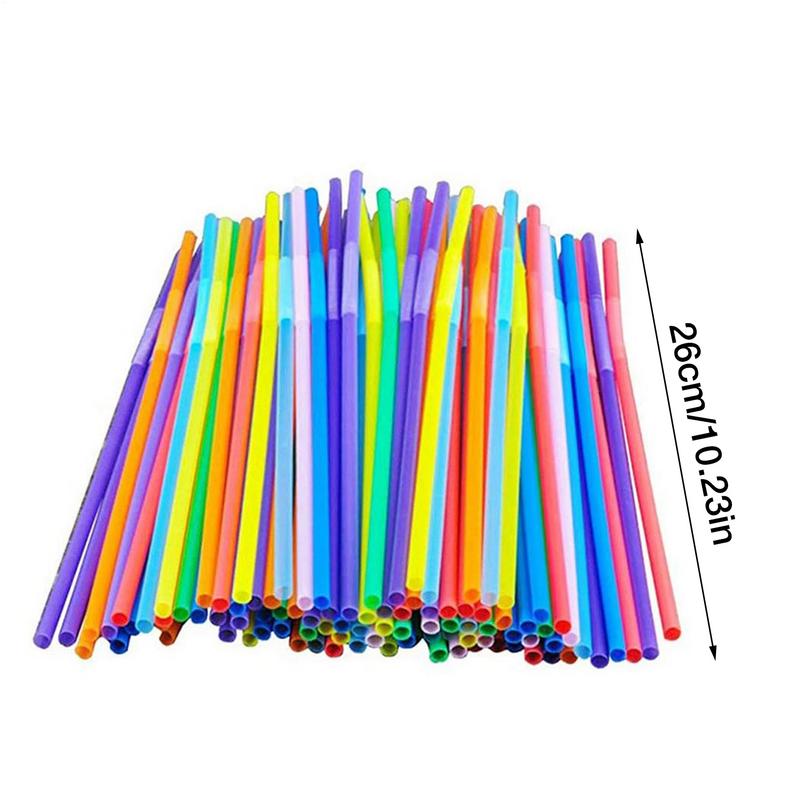100Pcs Disposable Plastic Straws Colorful Party Events Drinking Straws Flexible Straws Stirrers Tube Straw Bar Accessories