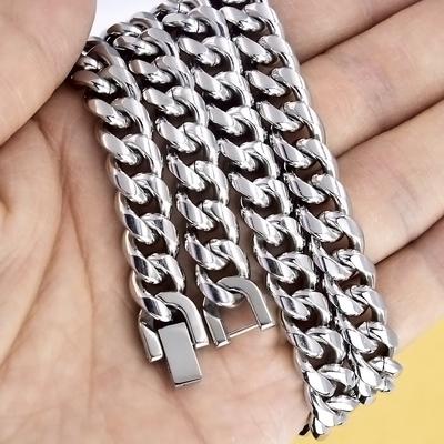YQ 12MM Breite 316L Edelstahl Cuban Link Kette Halskette Armband für Männer Dickes Punk Hip Hop Zubehör Männlich