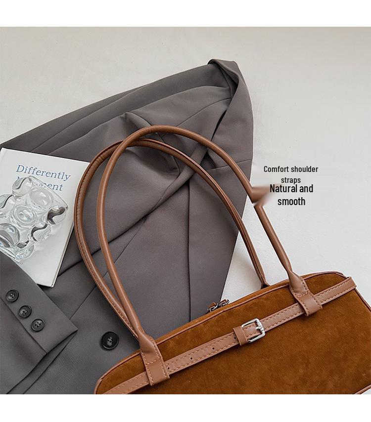 Yuezi Frosted Leather Baguette Bag: 2025 Autumn/Winter Boston Shoulder & Underarm Handbag