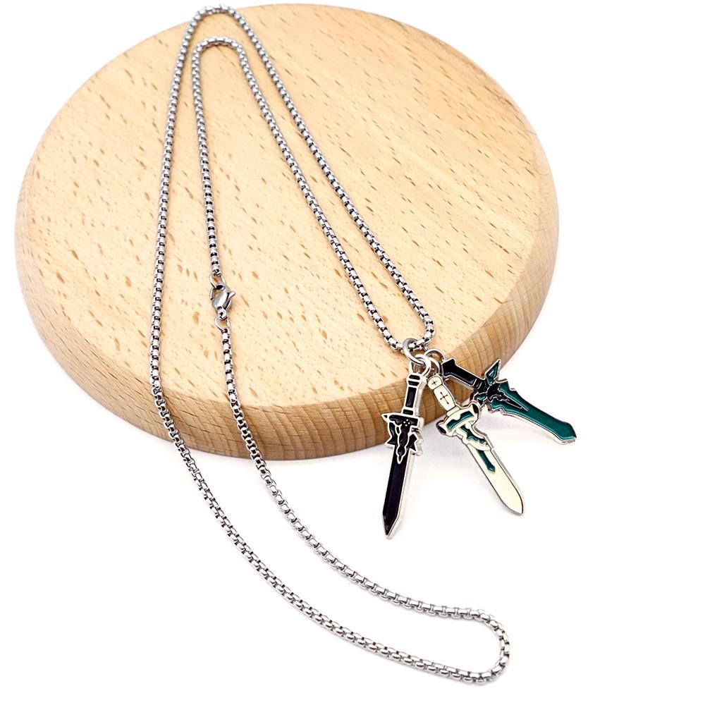 Anime Sword Art Online Necklace for Men Elucidator DARK REPULSER Sword Set Necklace Jewelry Pendant Chains Choker Collares Gift