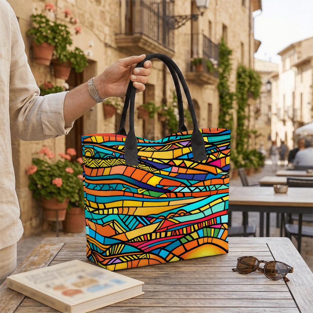 Colorful Geometric Print Tote Bag Large Capacity Casual Shoulder Bag for Daily Use