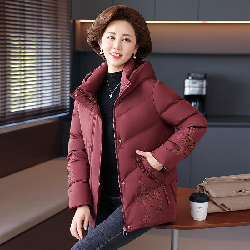 2025 Stylish Hooded Embroidered Winter Down Jacket for Middle-Aged & Elderly Women - Warm, Windproof & Thick