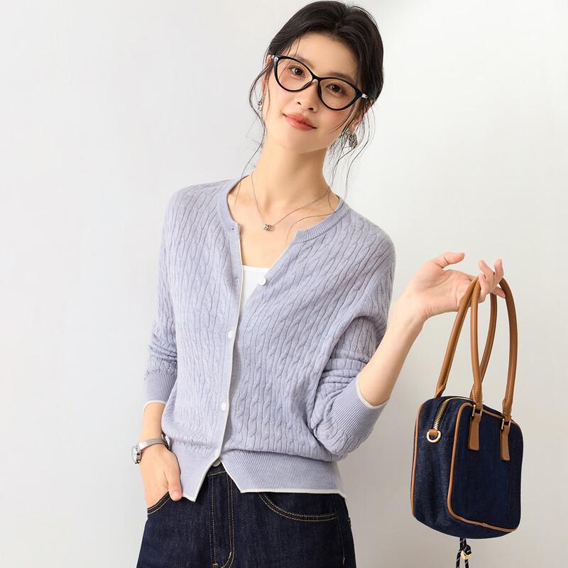

Jinjuan Women s Silk Blend Cable Knit Cardigan L