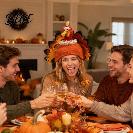 Adult Thanksgiving Party Headwear Funny Turkey Hat for Adults Costume Accessory Novelty Soft Plush Knitted Accessory Women Men Fall Holiday